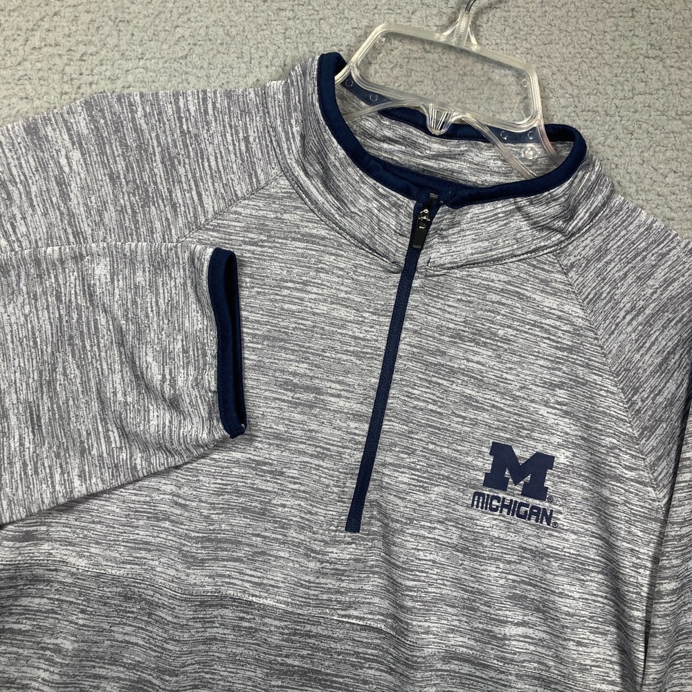 University of Michigan Wolverines 1/4 Zip‎ Pullover Adult Large Gray Blue --FLAW